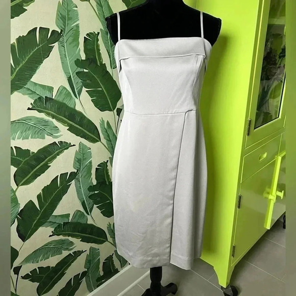 $148 J.Crew Spaghetti-strap foldover dress in satin-back crepe NWT Size 10 Gray - Picture 2 of 9